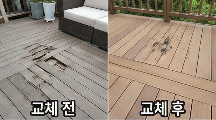 데크 결손 부분 보수 시공 사진